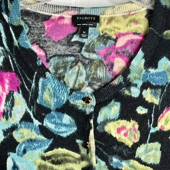 Talbots Crew Neck 100% Merino Wool Floral Cardigan Sweater - M - Picture 4 of 10